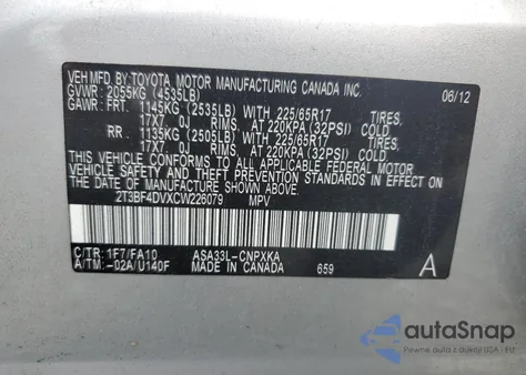 2012 Toyota Rav4 из США, поврежденный, VIN 2T3BF4DVXCW226079